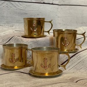 Brass Mug Coffee Cup with Copper Anchor